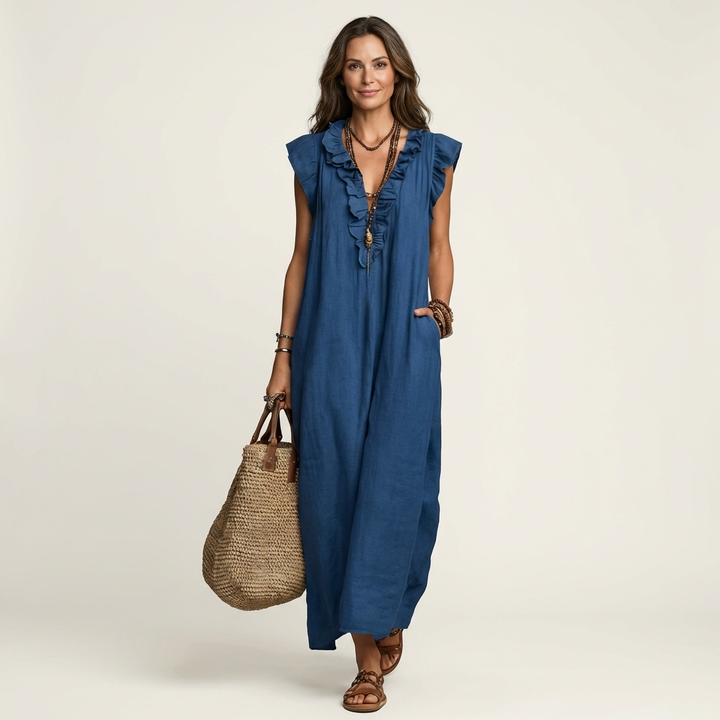 Josette | Vestido Maxi con Volantes Cuello V