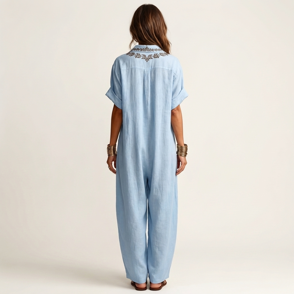 Amarina | Vestido Maxi con Cuello en V Bordado
