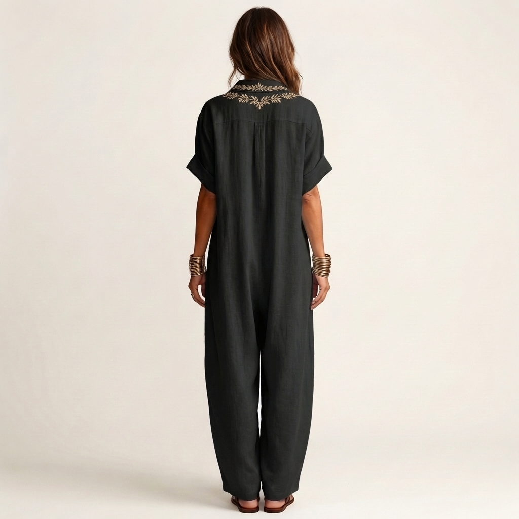 Amarina | Vestido Maxi con Cuello en V Bordado