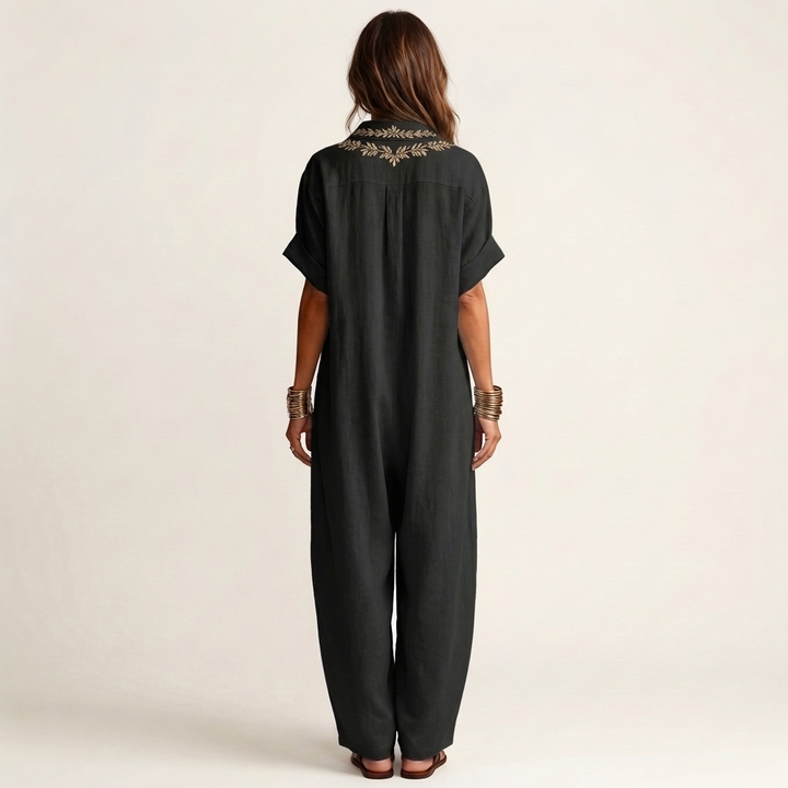 Amarina | Vestido Maxi con Cuello en V Bordado