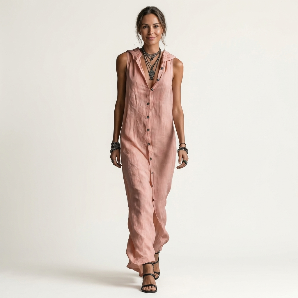 Mirabell | Vestido Maxi Sin Mangas con Botones en la Parte Delantera