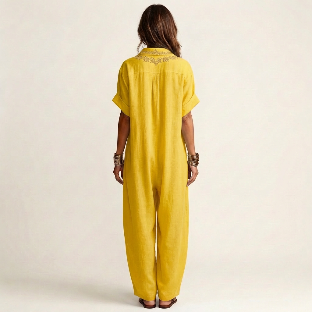 Amarina | Vestido Maxi con Cuello en V Bordado