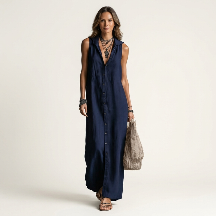 Mirabell | Vestido Maxi Sin Mangas con Botones en la Parte Delantera
