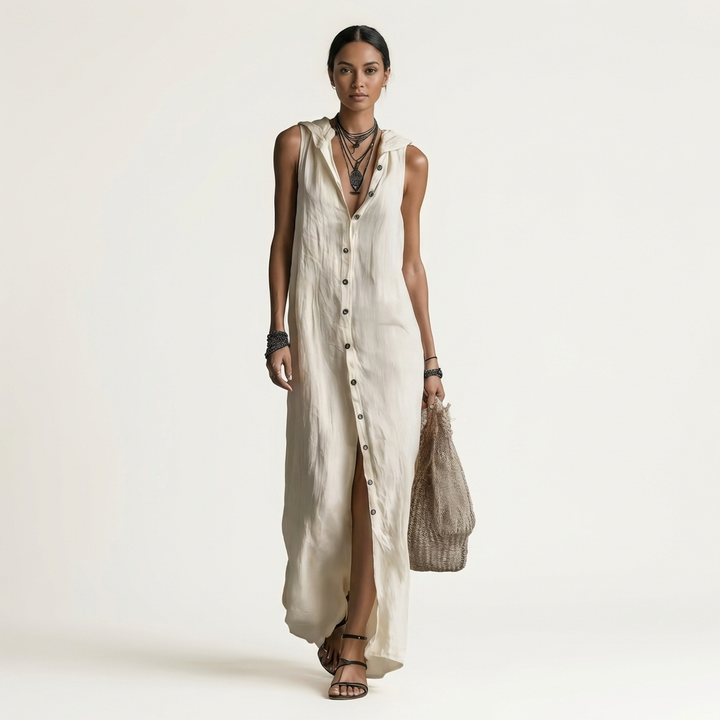Mirabell | Vestido Maxi Sin Mangas con Botones en la Parte Delantera
