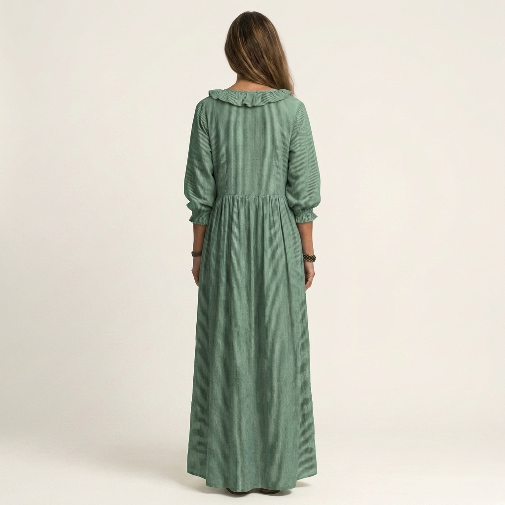 Yosetta | Vestido Maxi a Rayas con Escote en V con Volantes