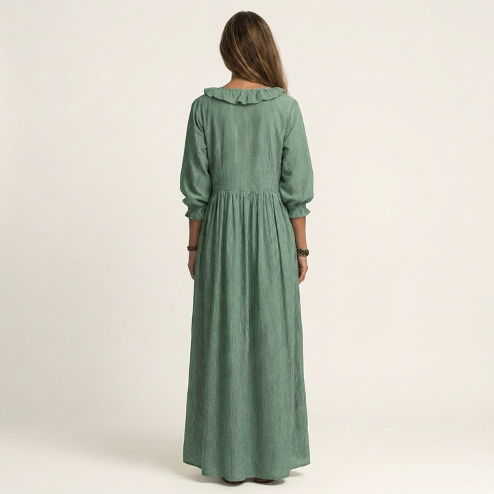Yosetta | Vestido Maxi a Rayas con Escote en V con Volantes