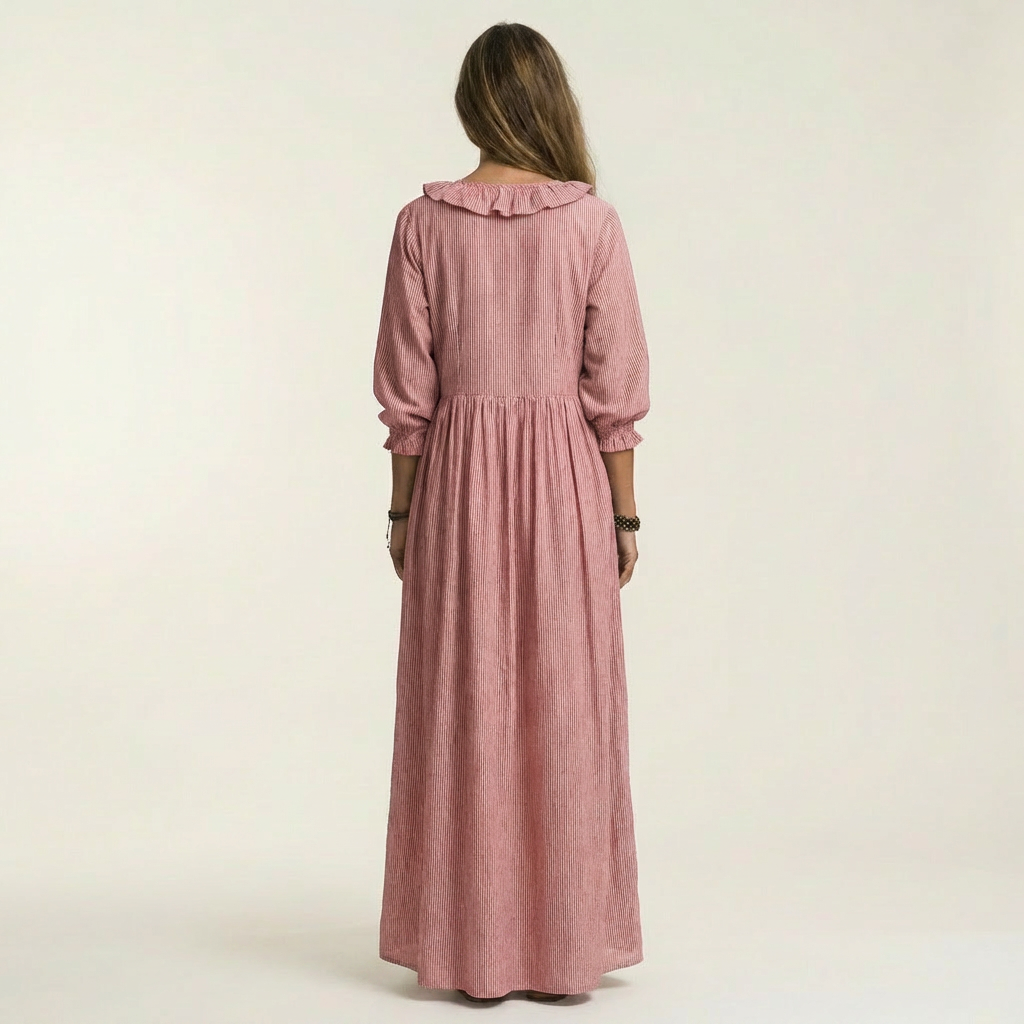 Yosetta | Vestido Maxi a Rayas con Escote en V con Volantes