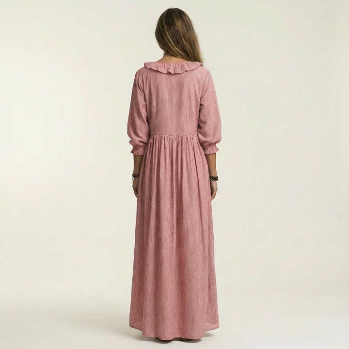 Yosetta | Vestido Maxi a Rayas con Escote en V con Volantes