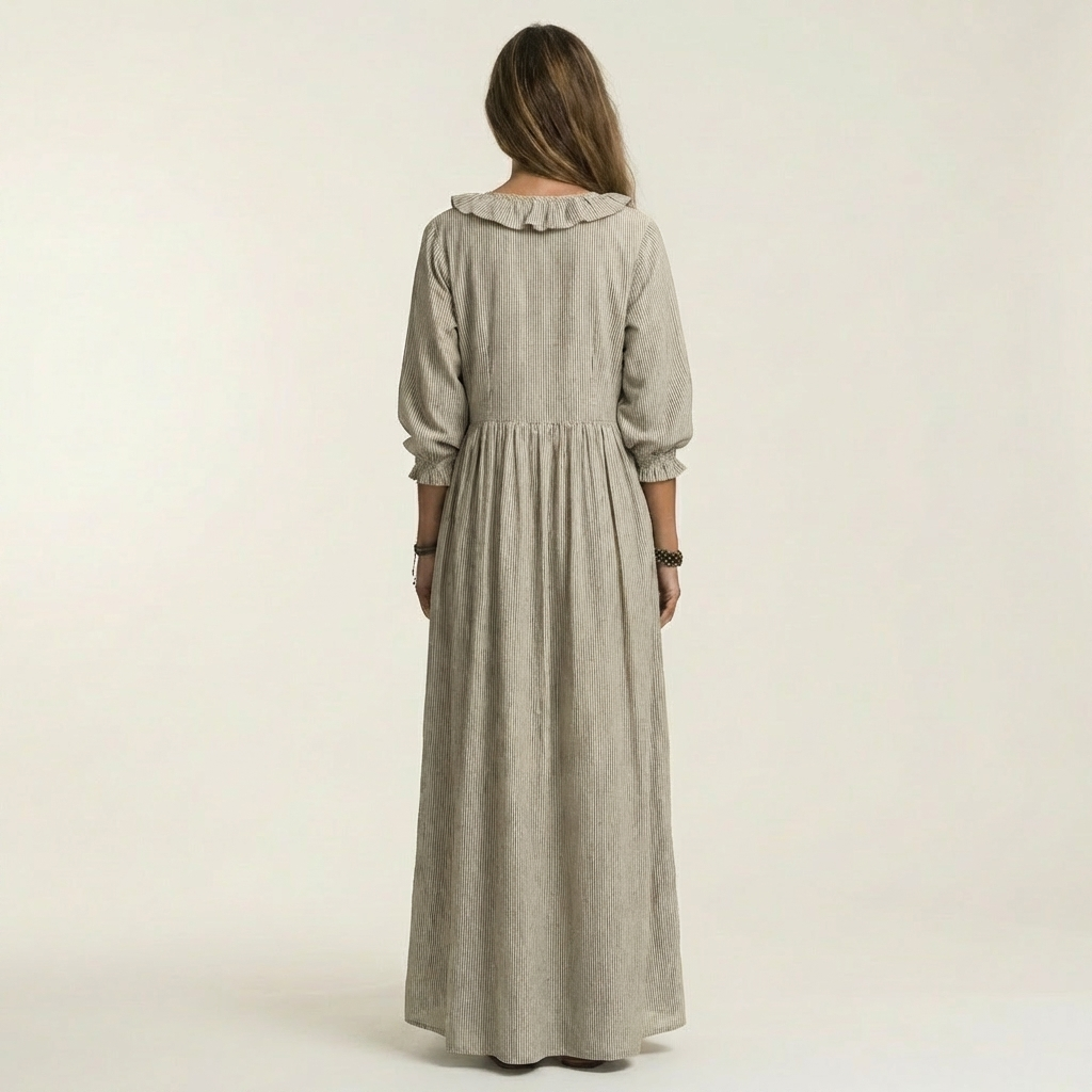 Yosetta | Vestido Maxi a Rayas con Escote en V con Volantes