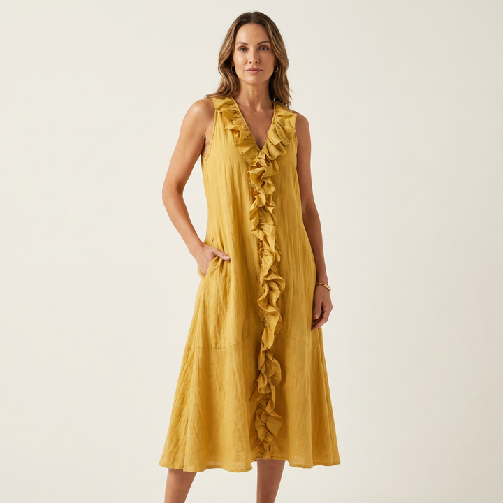 Vicky | Vestido Maxi Sin Mangas con Escote en V y Volante