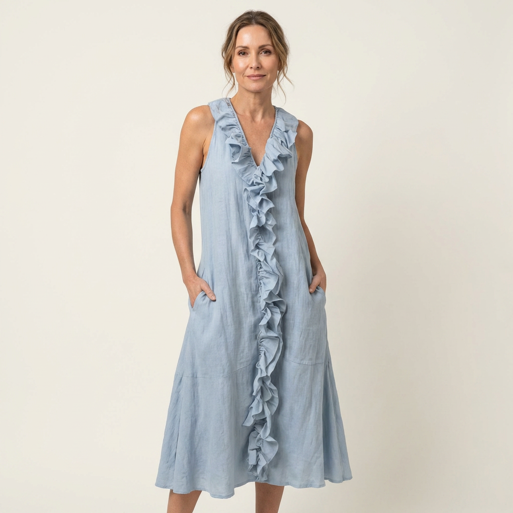 Vicky | Vestido Maxi Sin Mangas con Escote en V y Volante