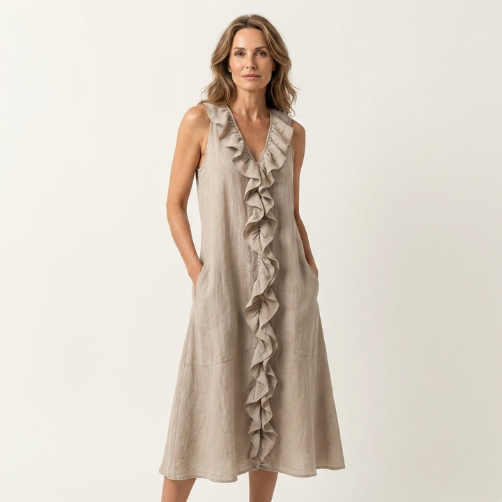 Vicky | Vestido Maxi Sin Mangas con Escote en V y Volante