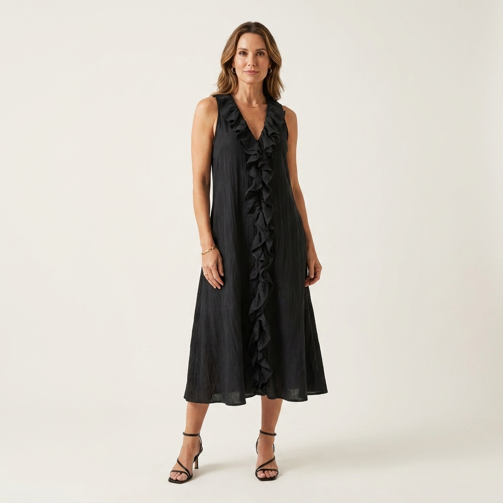 Vicky | Vestido Maxi Sin Mangas con Escote en V y Volante