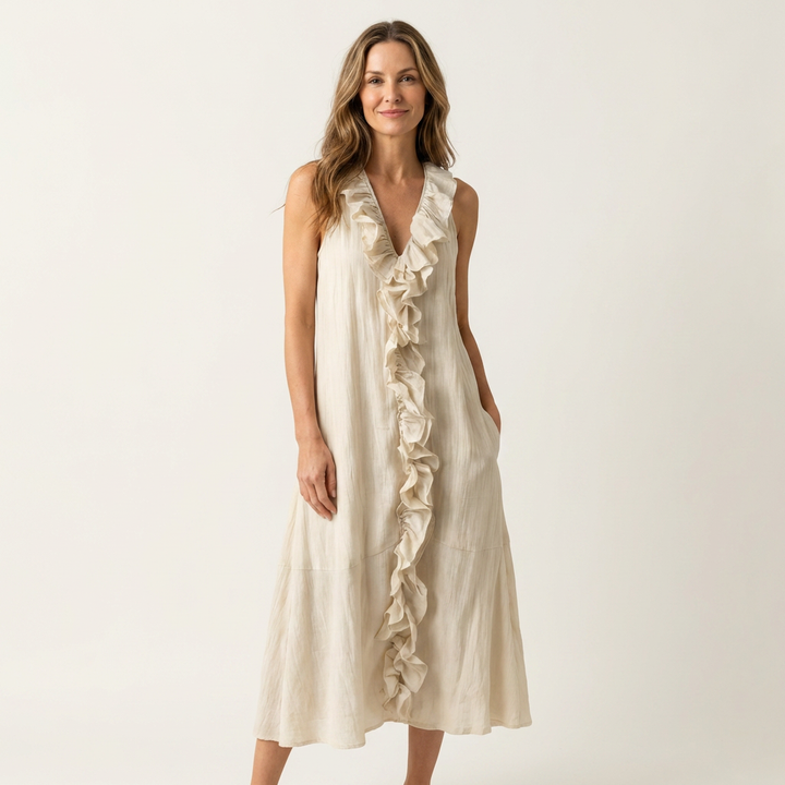 Vicky | Vestido Maxi Sin Mangas con Escote en V y Volante