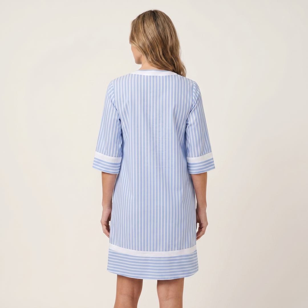 Sanina | Vestido Tipo Shift a Rayas con Acabado Contraste en V