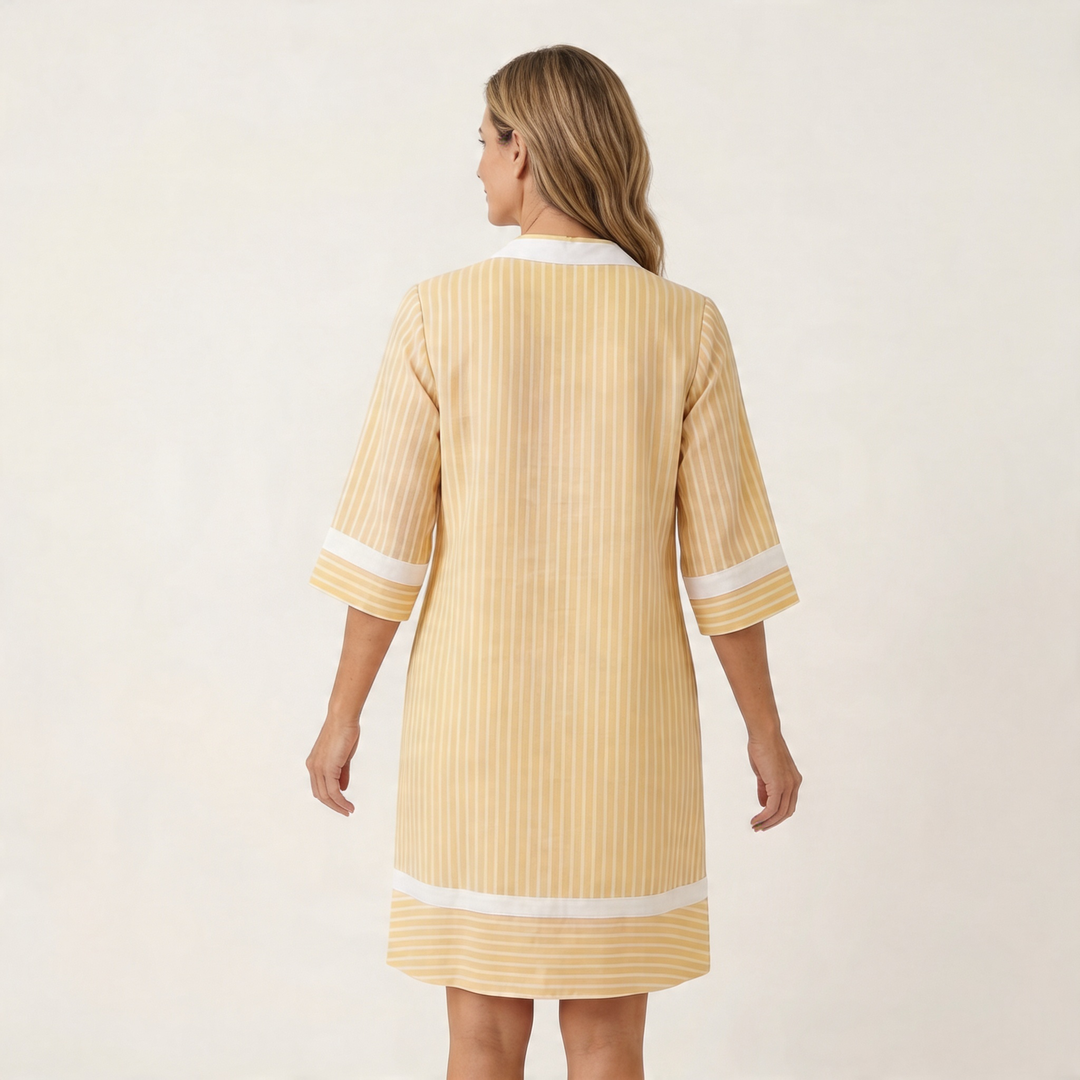 Sanina | Vestido Tipo Shift a Rayas con Acabado Contraste en V