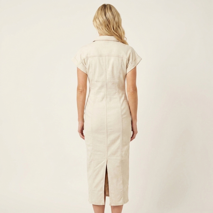 Maya | Vestido Midi Bodycon de Denim con Botones en la Parte Delantera