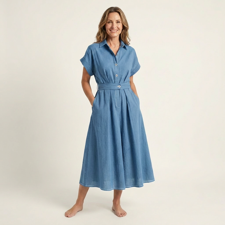 Melodía | Vestido Midi de Denim con Botones y Cinturón
