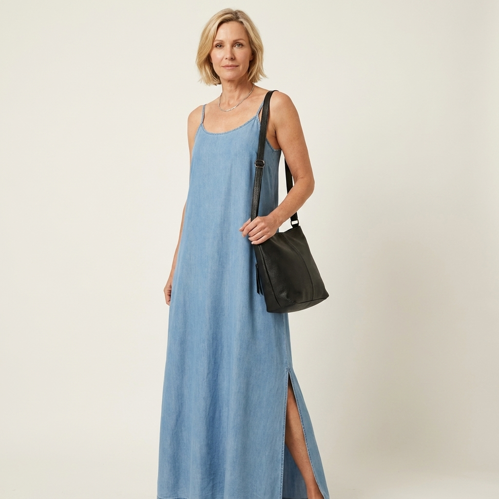 Azure | Maxi Vestido de Denim con Abertura Lateral