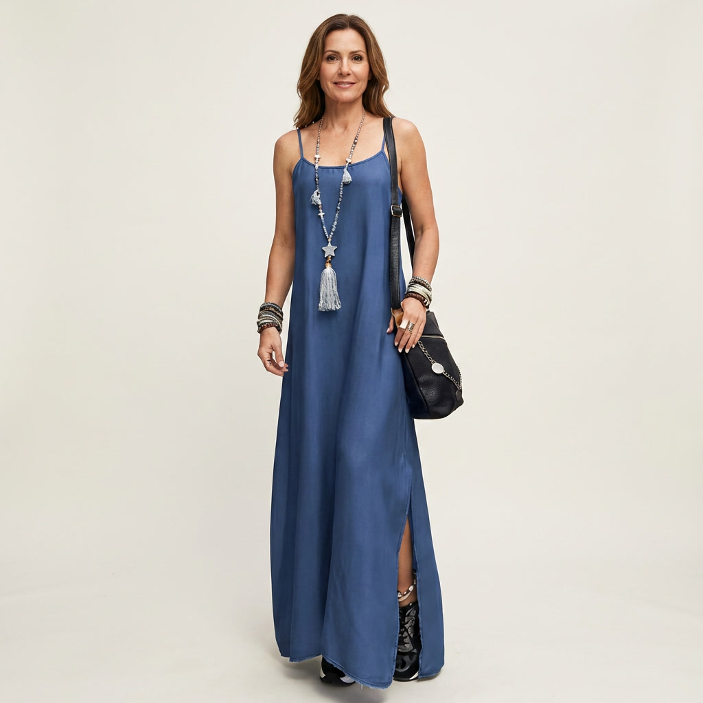 Azure | Maxi Vestido de Denim con Abertura Lateral