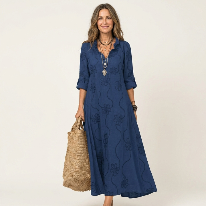 Mariam | Vestido Maxi con Bordados Florales Tonales