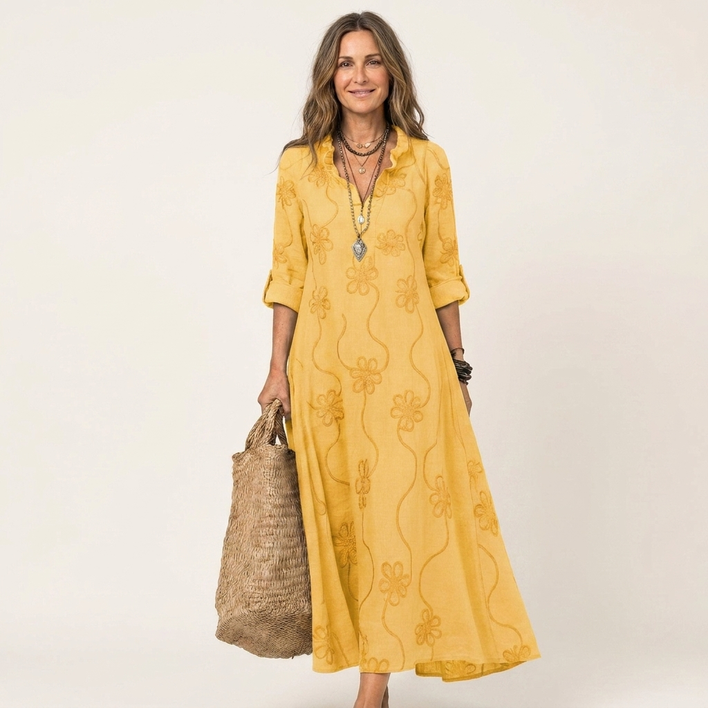 Mariam | Vestido Maxi con Bordados Florales Tonales
