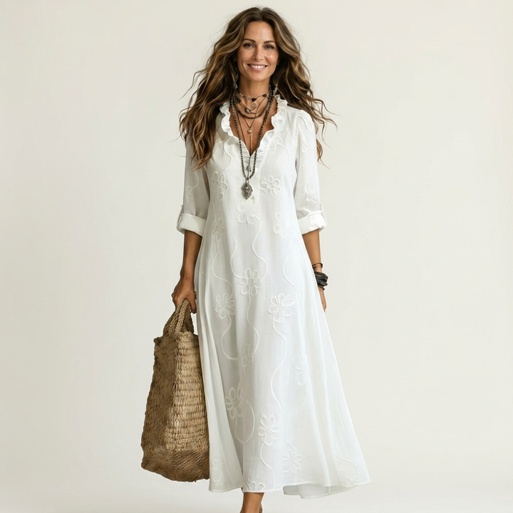 Mariam | Vestido Maxi con Bordados Florales Tonales
