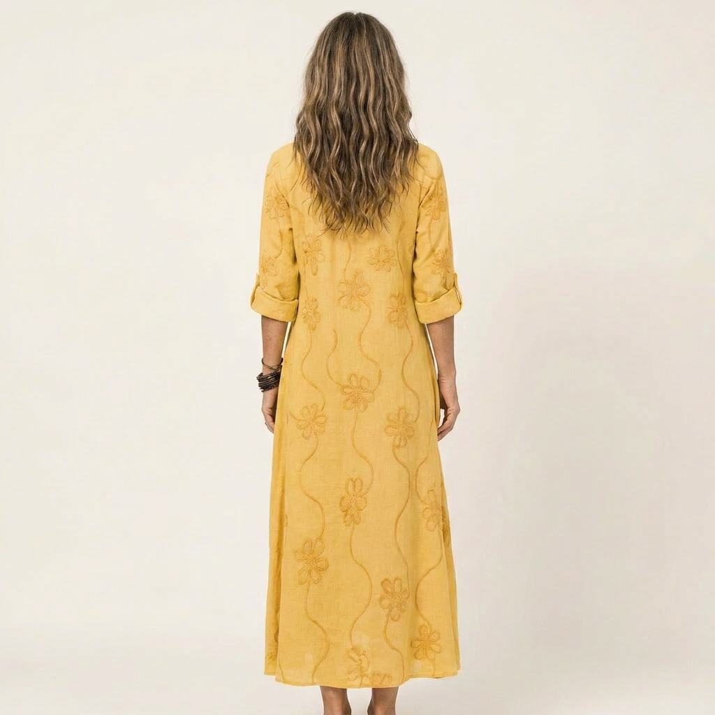 Mariam | Vestido Maxi con Bordados Florales Tonales
