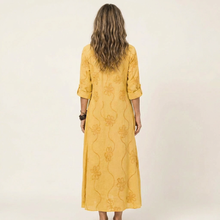 Mariam | Vestido Maxi con Bordados Florales Tonales