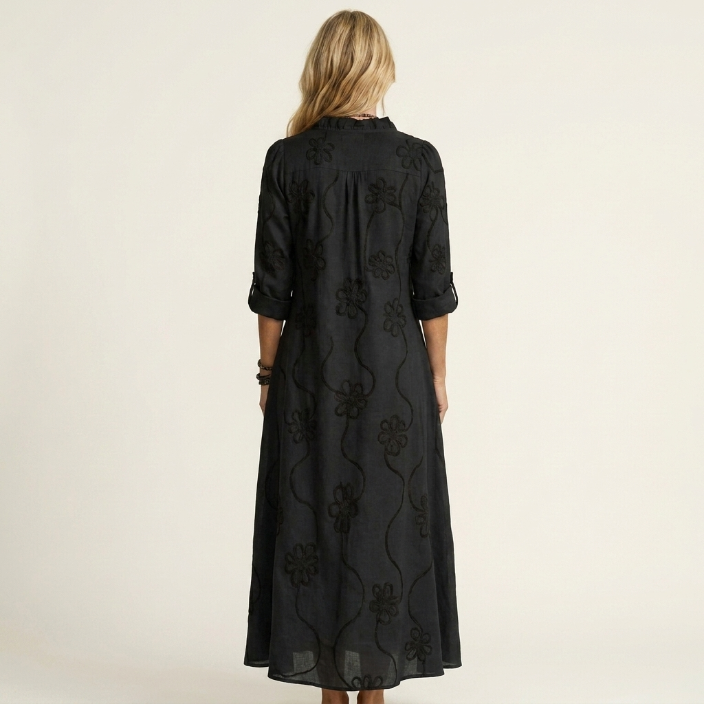 Mariam | Vestido Maxi con Bordados Florales Tonales