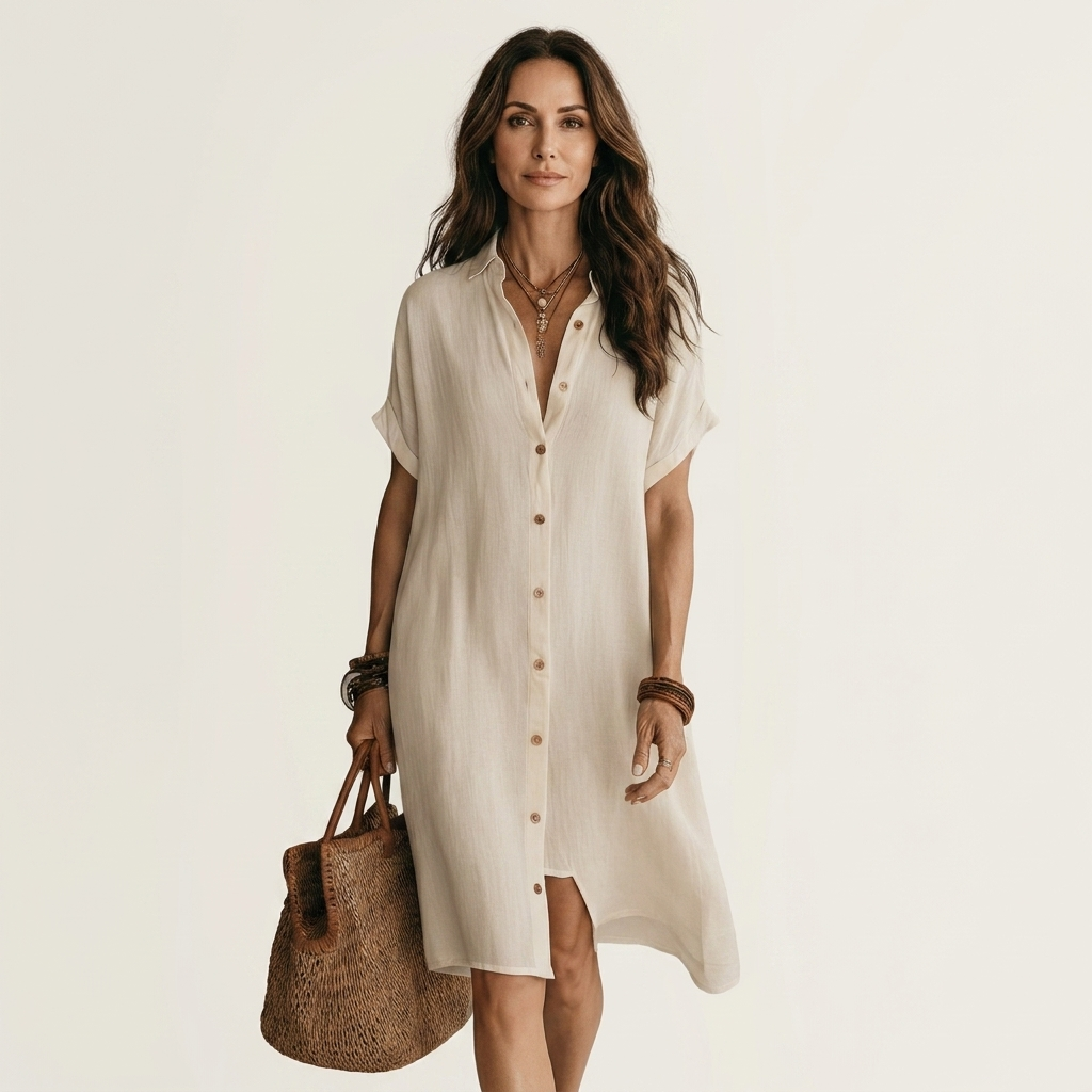 Nidalie | Vestido Químise Midi con Mangas Rizadas