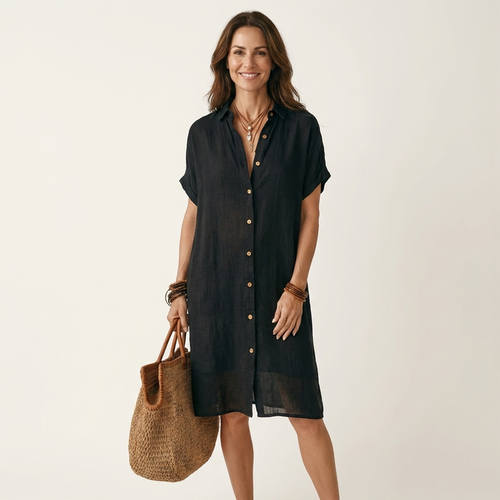 Nidalie | Vestido Químise Midi con Mangas Rizadas