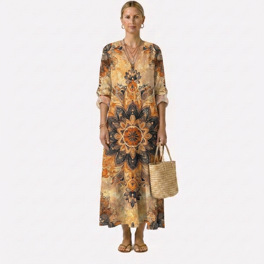Vestido Dora con estampado de flores y elegancia natural