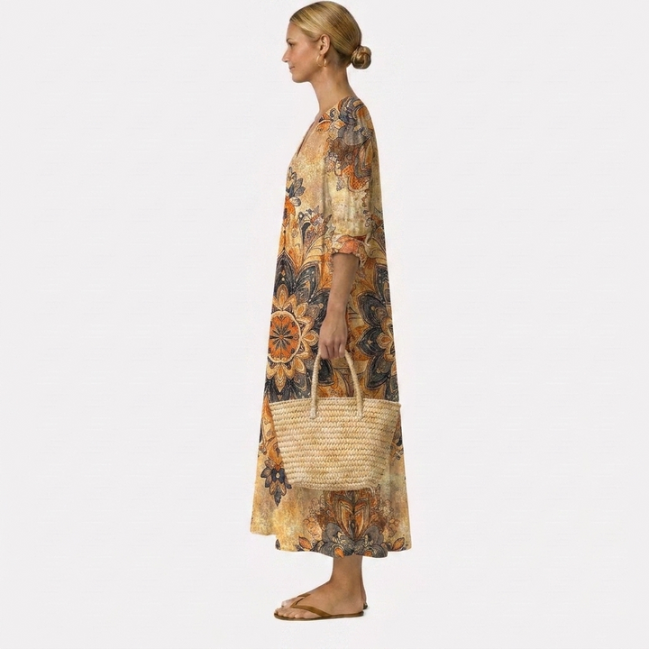 Vestido Dora con estampado de flores y elegancia natural