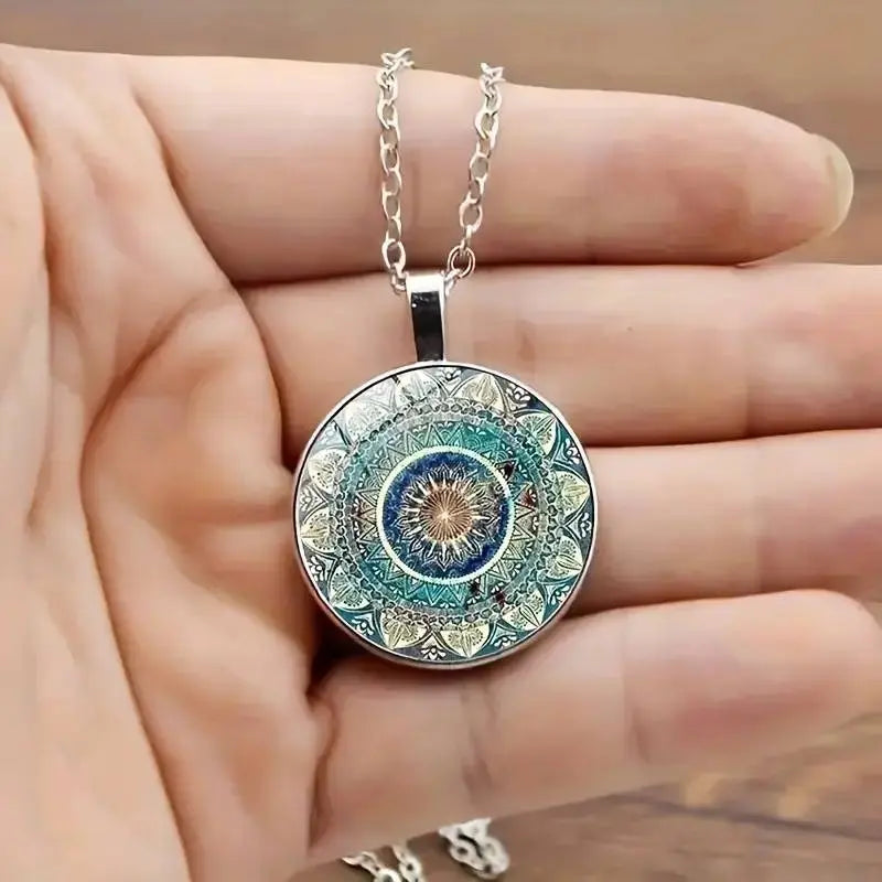 Collier Mandala Azul Redondo Elegante