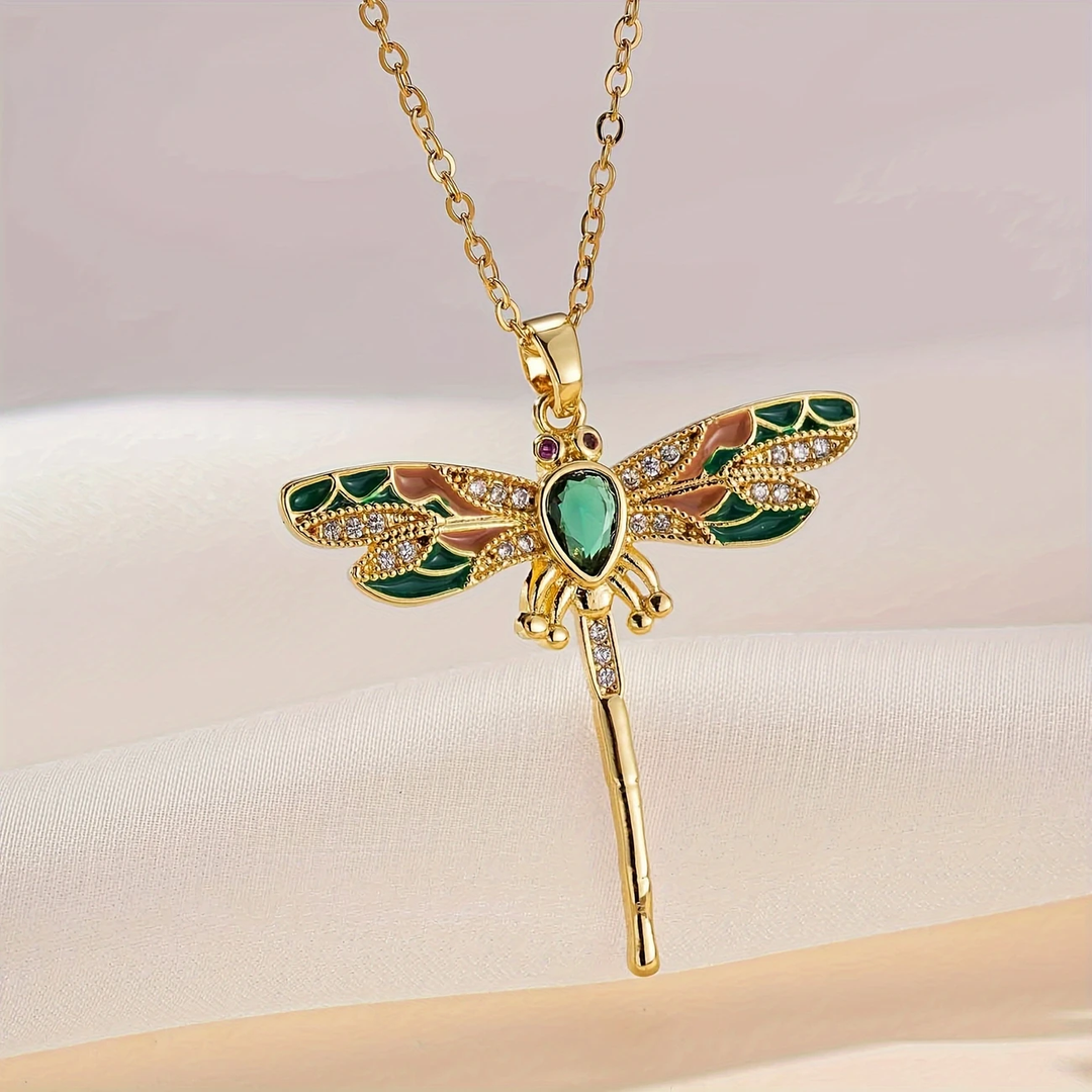 Collar fosforescente con libélula verde