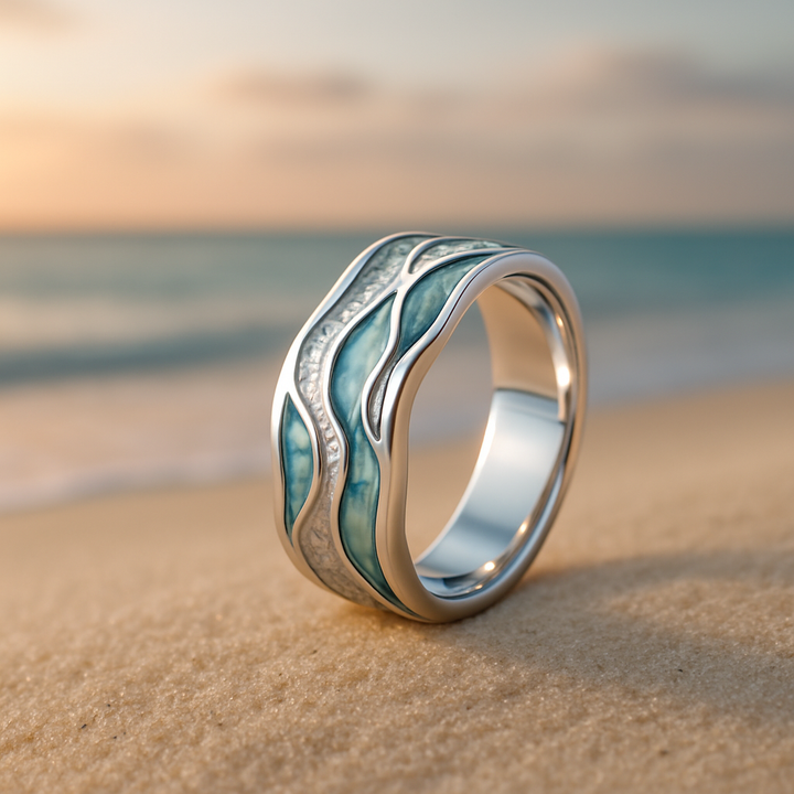 Anillo de Plata con Olas Turquesa