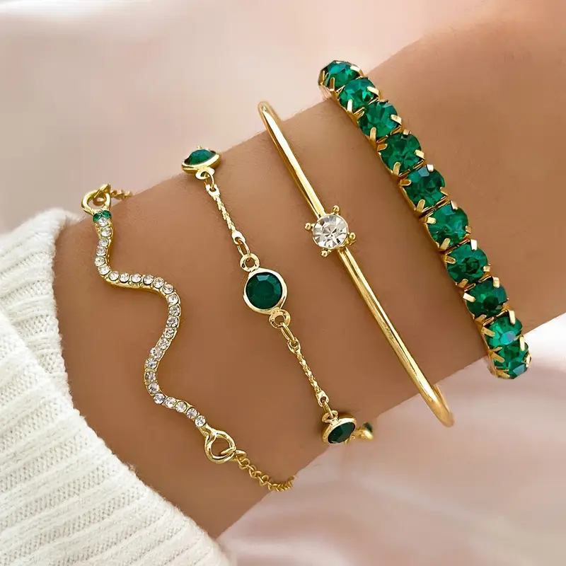 Set de pulseras vintage con zirconia verde