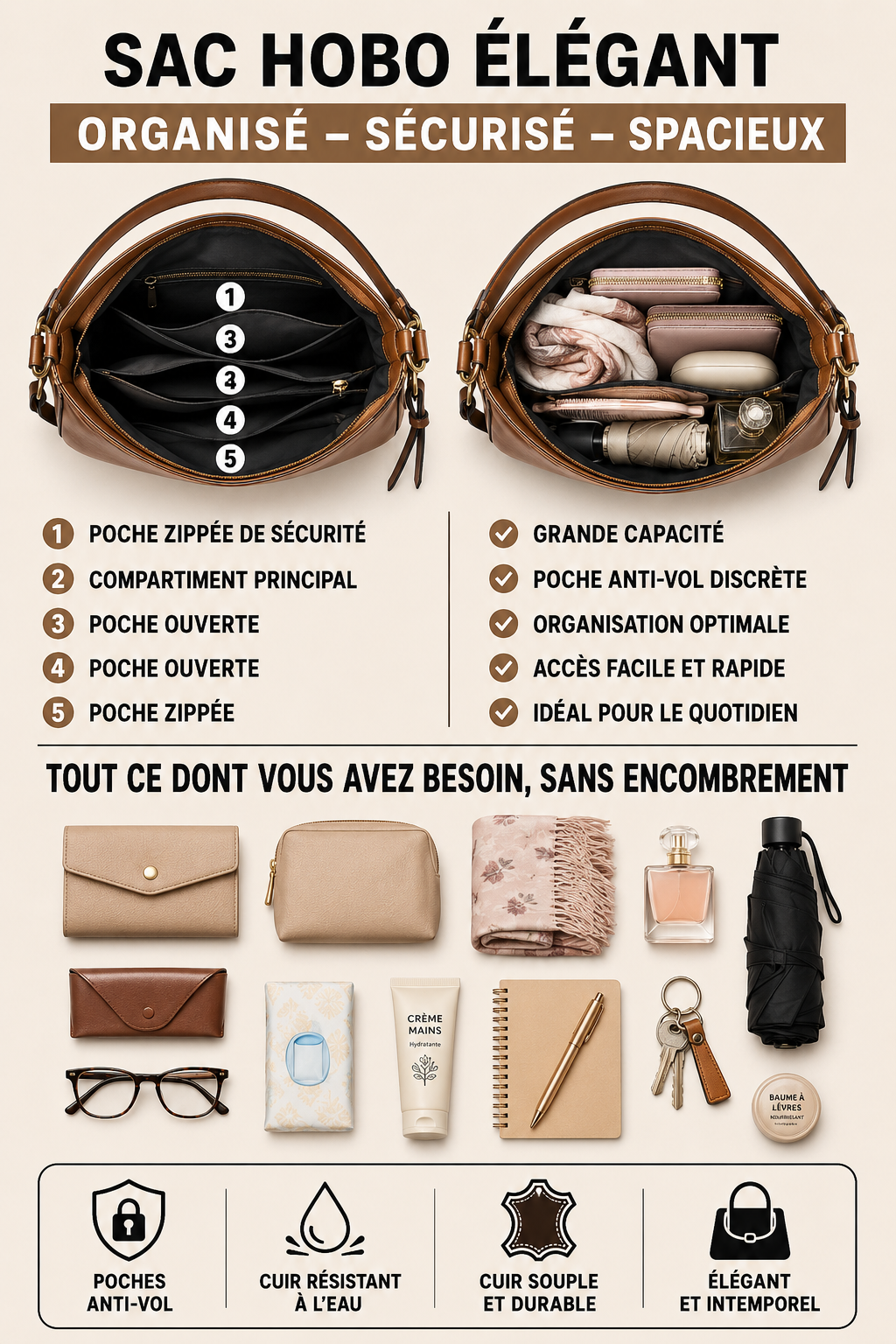 Agathe - Chic Antivol Tas + Gratis Etui