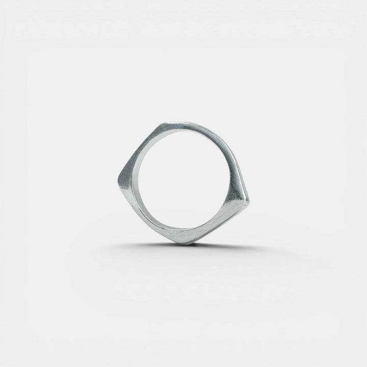 Anillo asimétrico de plata esterlina maciza 925 – hecho a mano