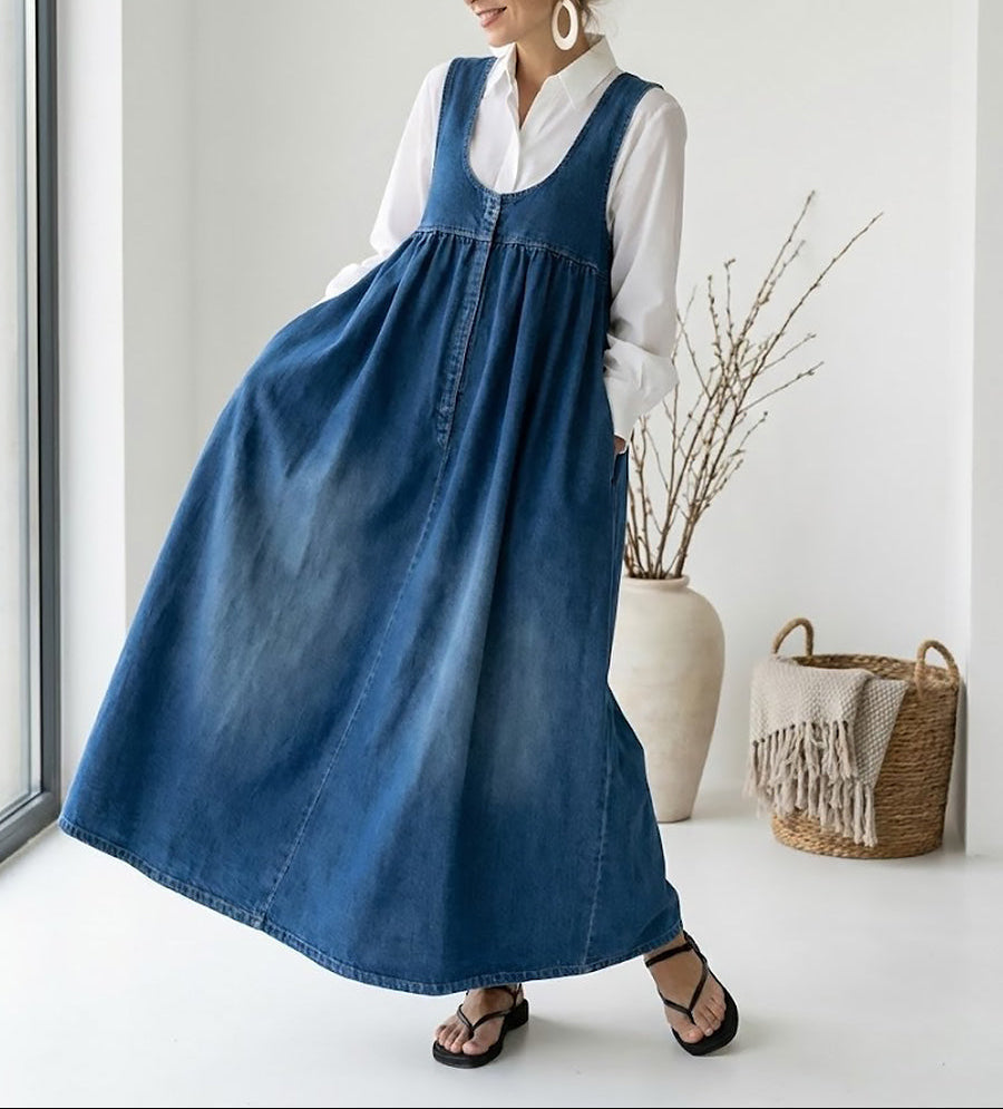 Karen | Vestido de Denim Vintage Lange con Toque Premium Suave