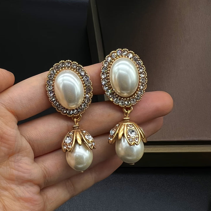 Pendientes colgantes vintage de perlas