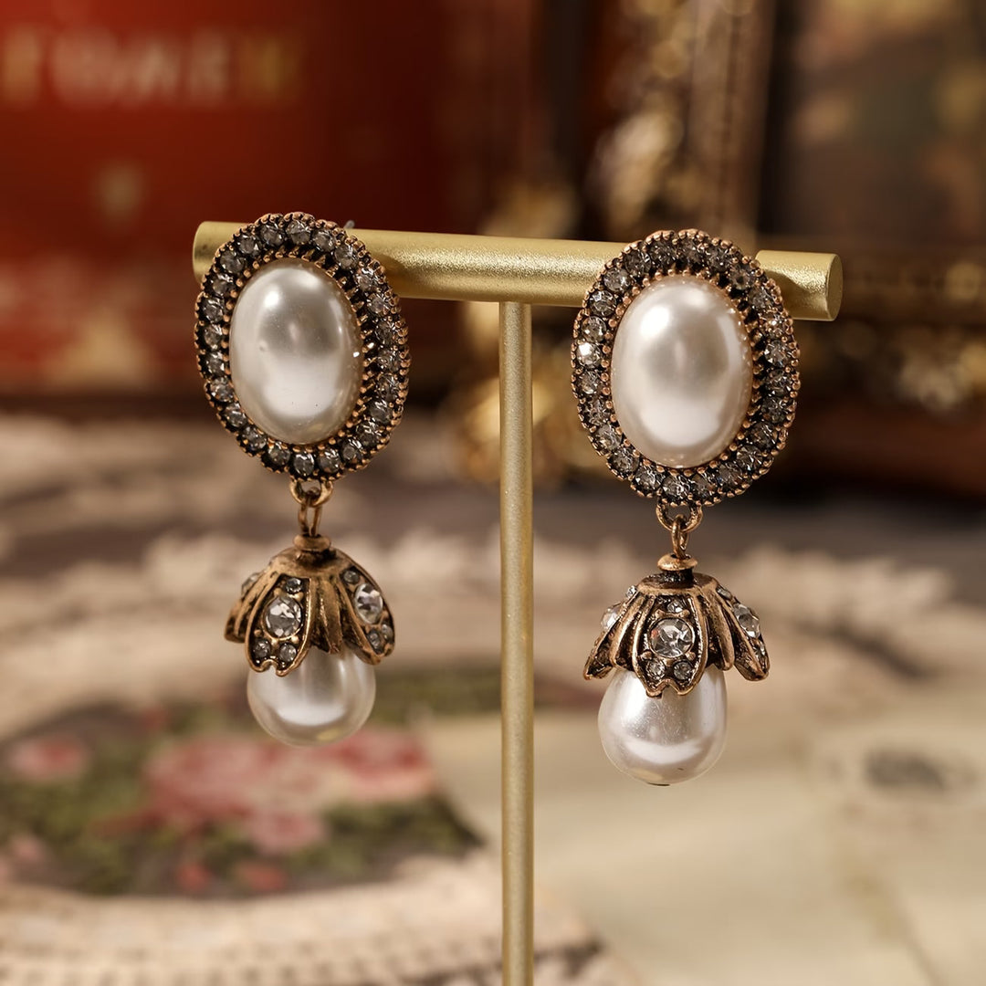 Pendientes colgantes vintage de perlas