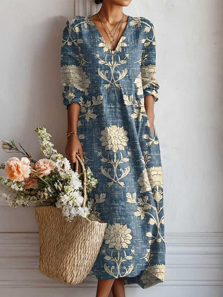 Isabel | Vestido largo con estampado de ramas en flores